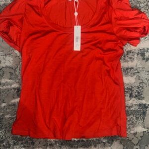 Trina Turk Red Fitted Short Sleeve Blouse